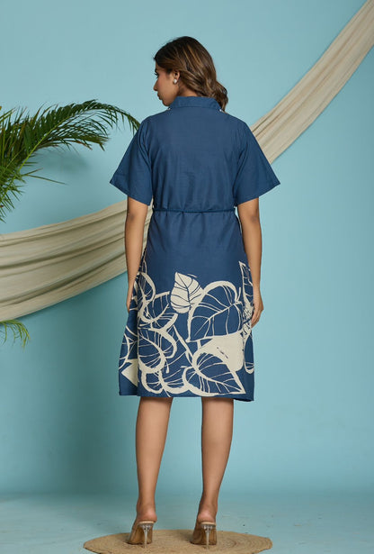 Printed Cotton Midi Dress with One-Side Pocket and Drawstring Waist – Women’s Casual Wear (Sizes 36 to 44)