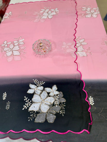 Georgette Saree with Embroidery Work and Satin Blouse for Women