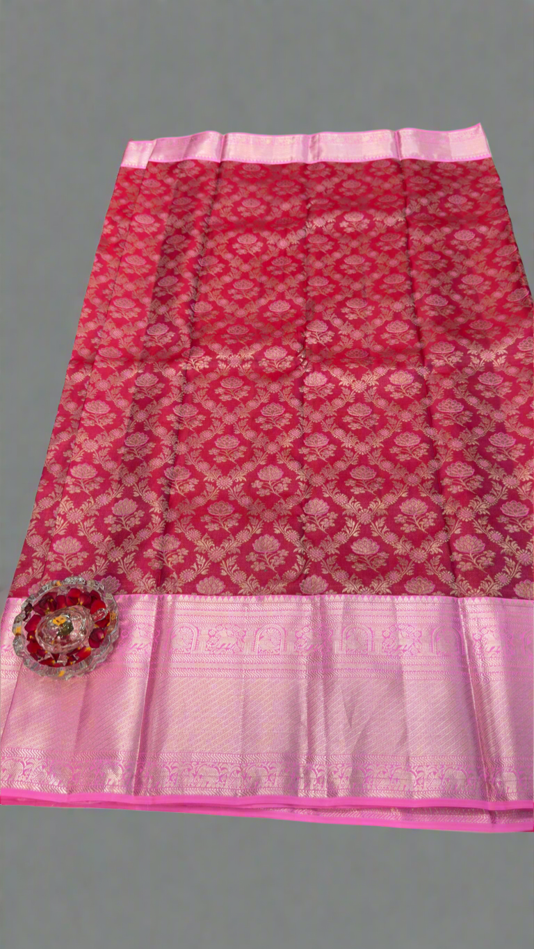 Handloom Kanchi Silk Saree with Silver Zari Weaving in Maroon for Women