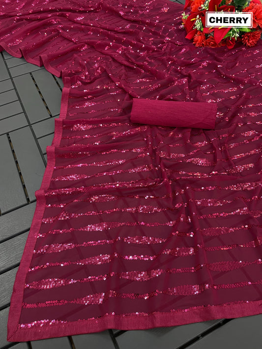Heavy Georgette Sequins Saree with Dual Sequins Embroidery and Banglori Silk Blouse – Festive Wear