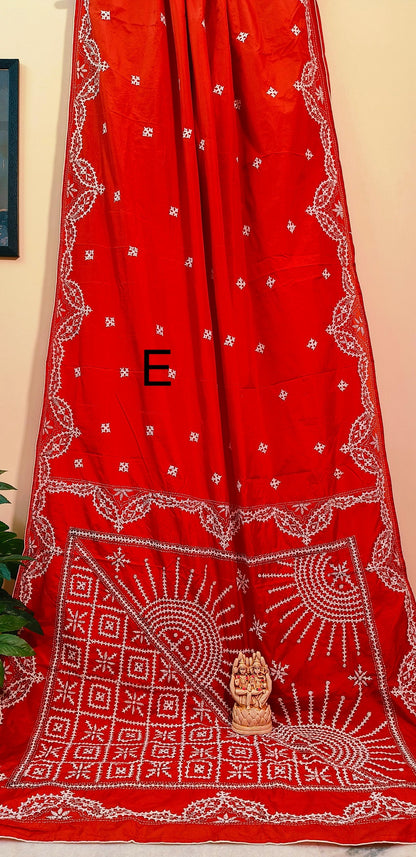 Handcrafted Gujarati Work Saree on Blended Banglori Silk with Contrast Cord Piping – Wedding and Festive Wear