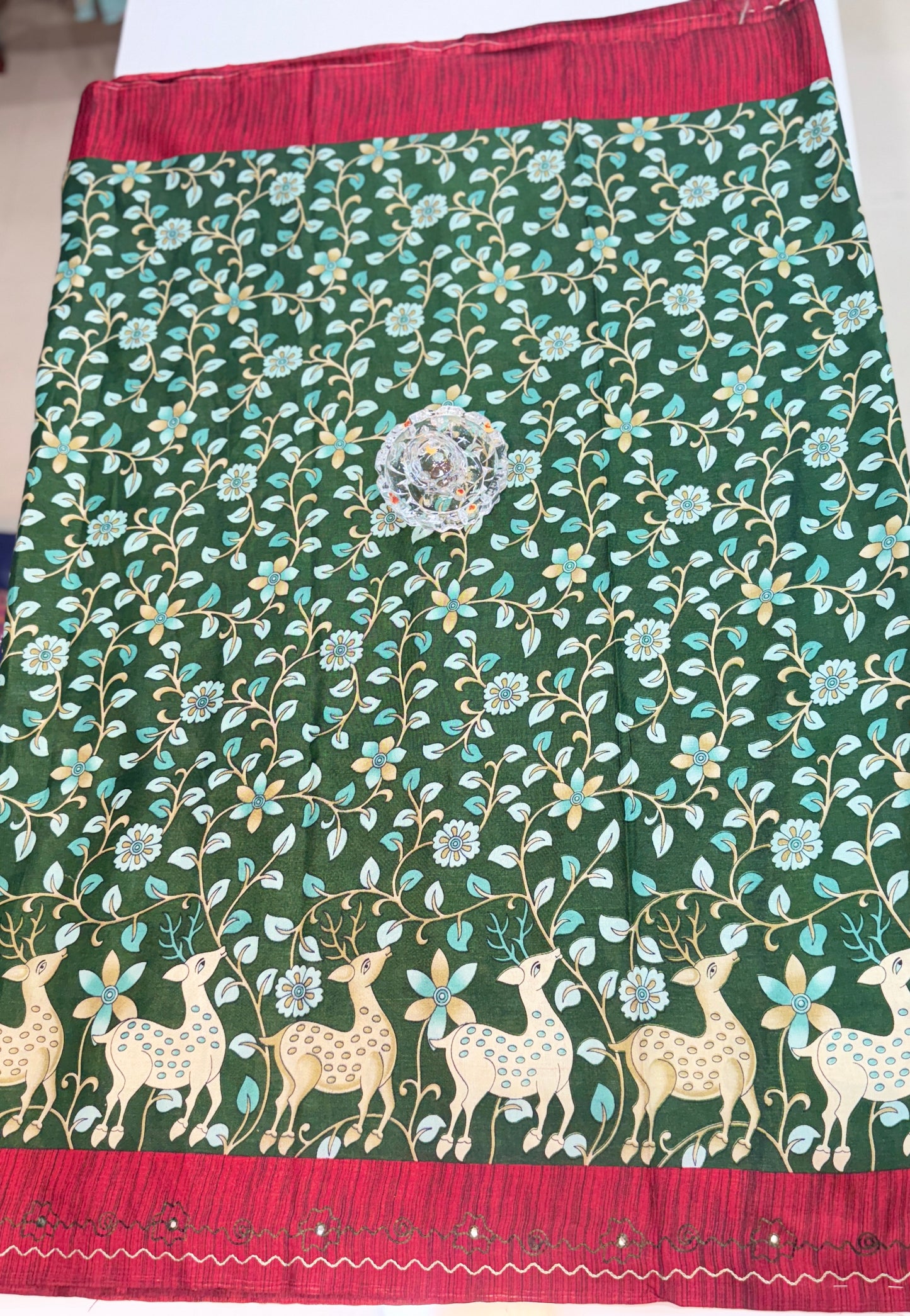 Victoria Cotton Silk Saree with Deer and Floral Print – Lightweight Traditional Cotton Silk Saree for Women