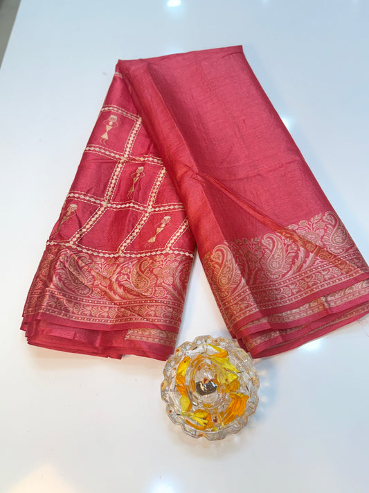 Pure Tussar Silk Jamdani Saree with Multicolor Zari Buta and Rich Pallu – Silk Mark Certified