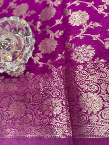 Banarasi Semi Dupion Silk Saree with Zari Floral Jaal Weaving and Blouse Piece for Women