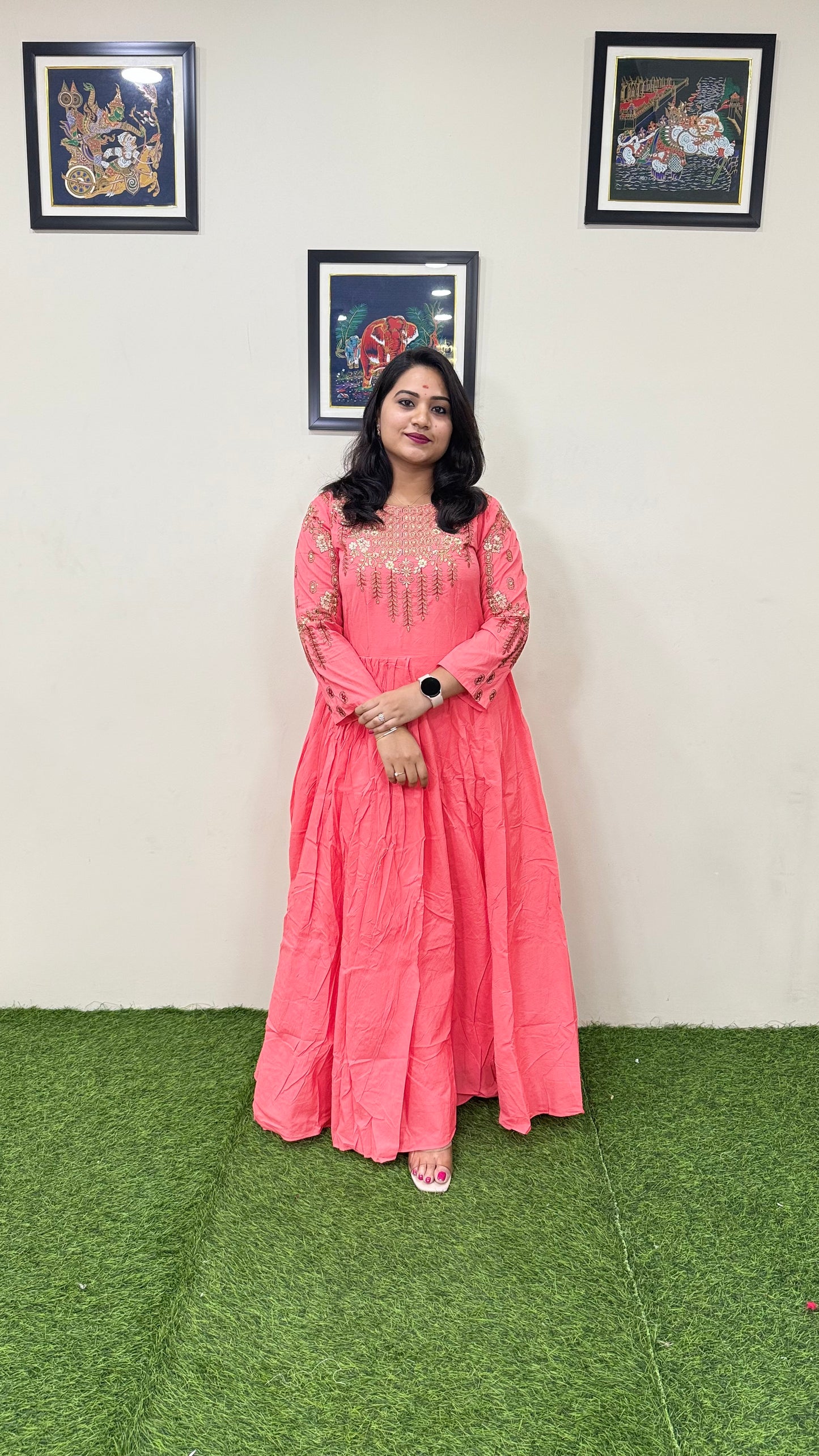 Muslin Silk Embroidered Gown for Women with Handwork and Malai Crepe Inner – 56+ Inch Length