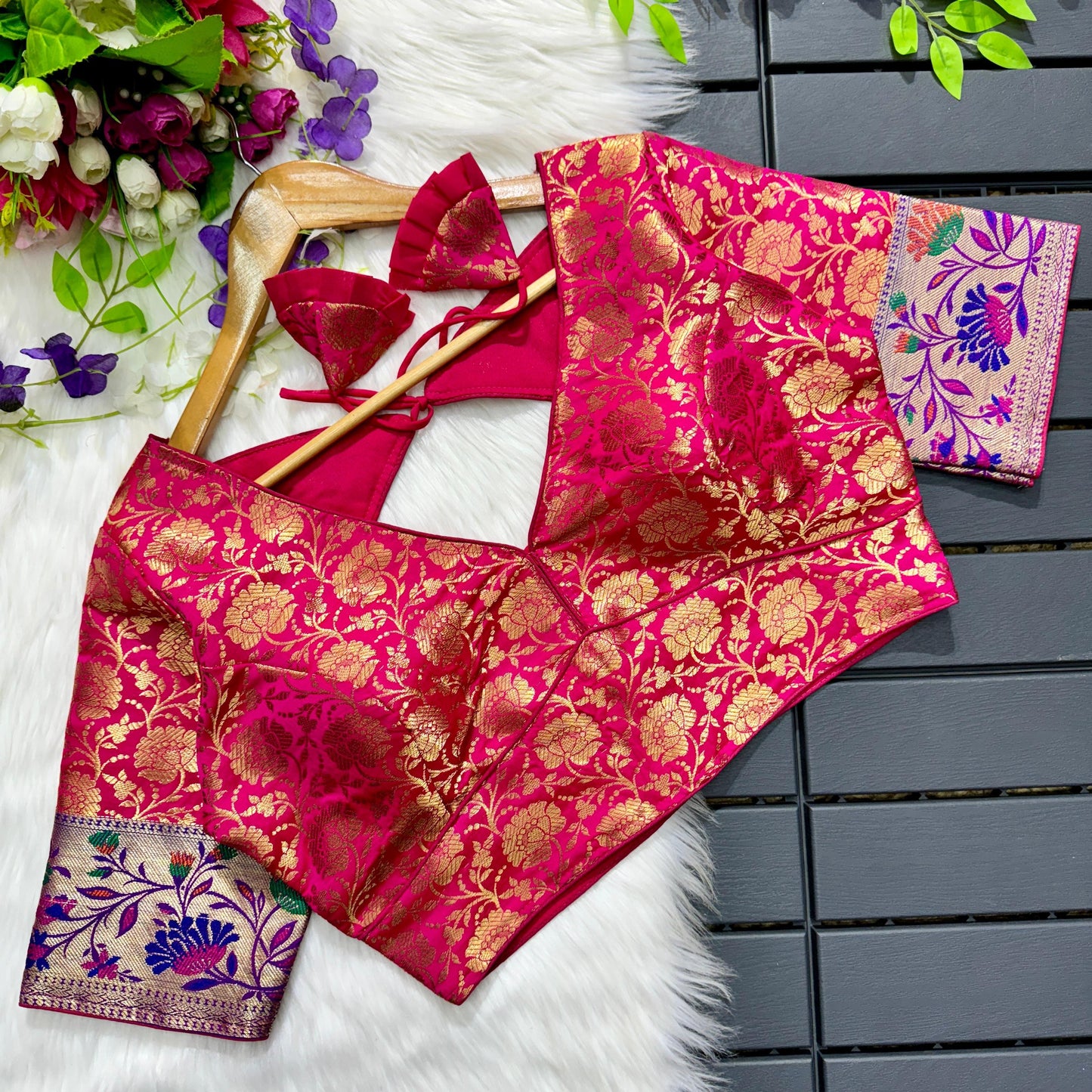Pure Paithani Weaving Blouse with Multi Meena Work and Padded Comfort for Women