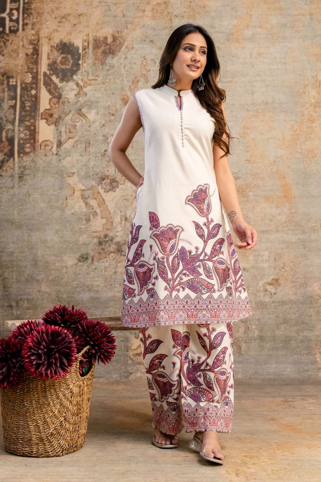 Sleeveless Flex Cotton Kurti Pant Set for Women – Lightweight Daily Wear