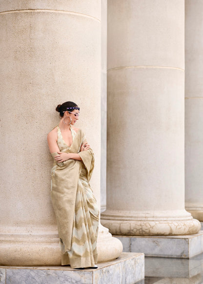 cotton linen silk saree with zigzag design and blouse – festive wear for women