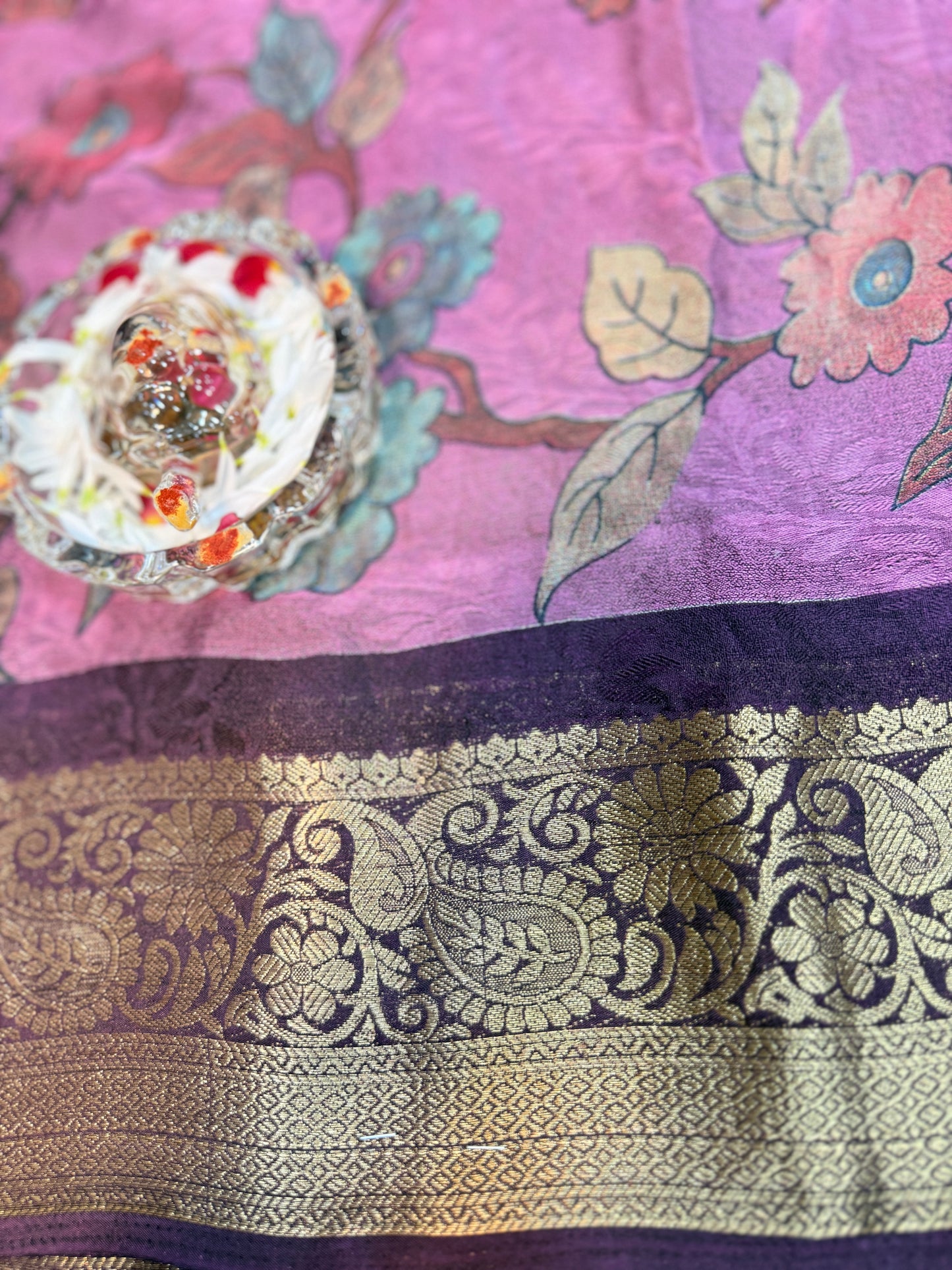 Silk blend printed saree with zari border and digital pallu print, 6.3m with running blouse, 6 color options