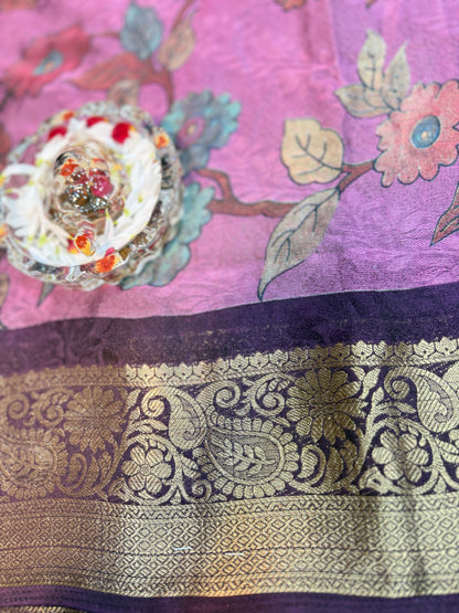Silk blend printed saree with zari border and digital pallu print, 6.3m with running blouse, 6 color options