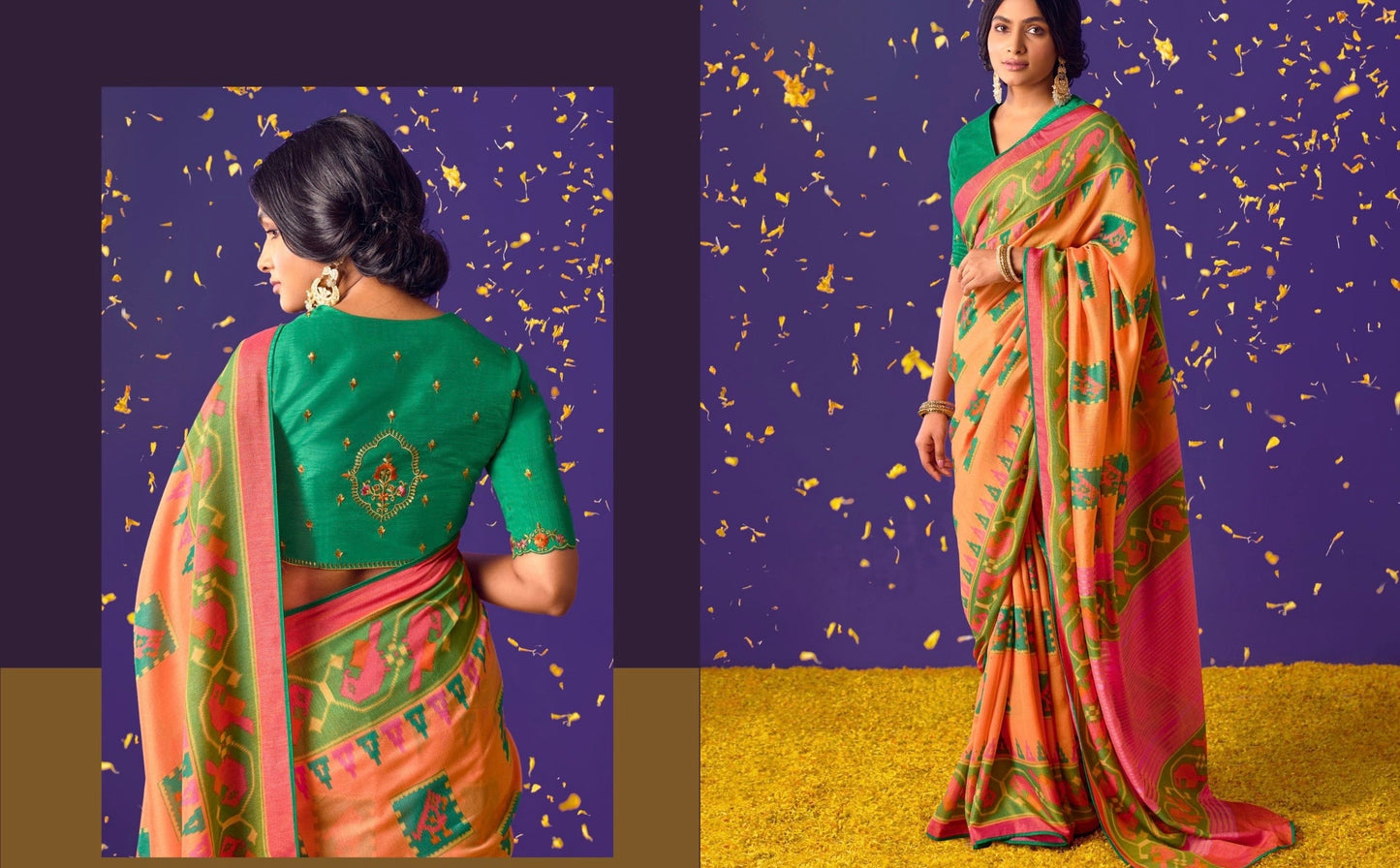brasso saree with embroidered blouse – festive ethnic wear for women