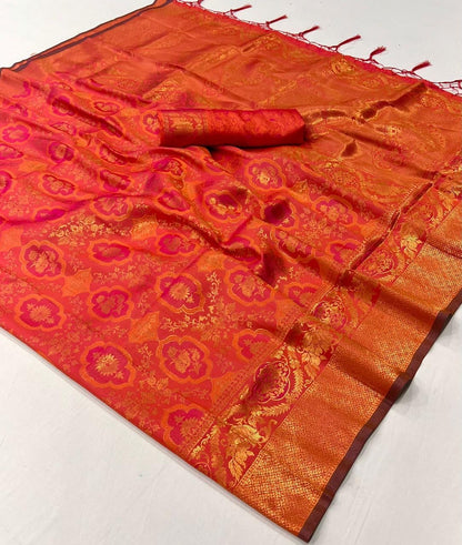 Handloom style Silk Saree with Intricate Weaving and Blouse Piece – Festive and Wedding Wear