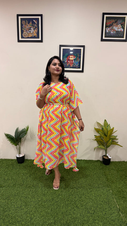 Georgette Printed Kaftan for Women with Pearl Embellished Neckline – Sizes 38 to 46