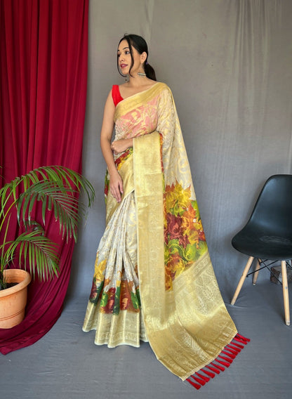Organza Saree with Zari Weaving Border, Anokhi Jaal Design and Digital Print – Festive Wear for Women