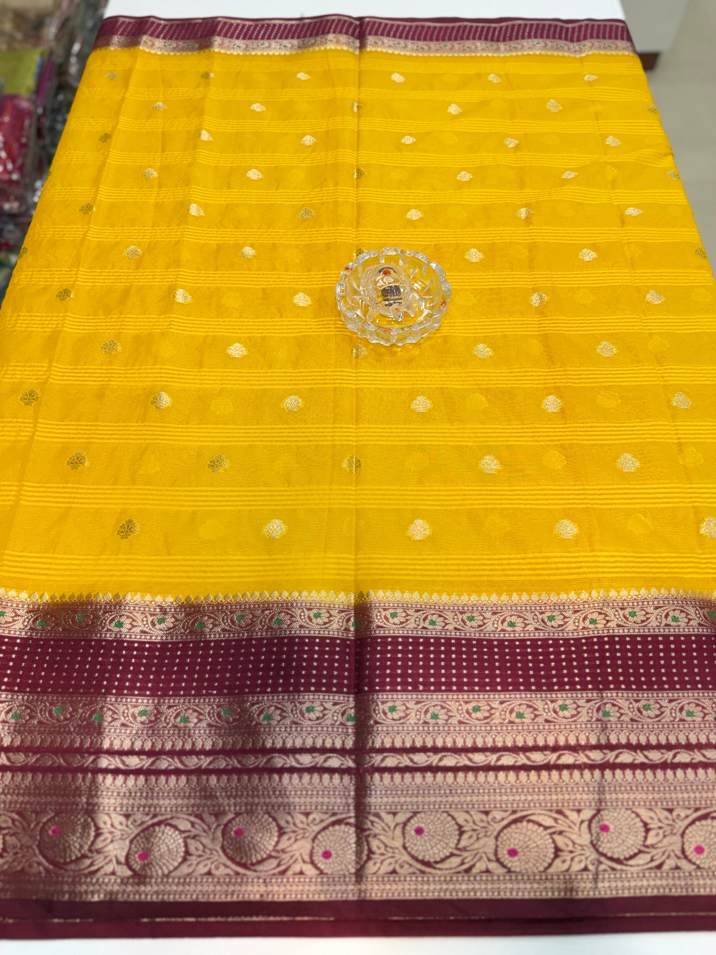 Banarasi semi georgette silk saree with gold zari weaving, meenakari big border and buti design for women