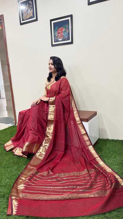 Mangalgiri Soft Semi Tussar Silk Saree with Check Pattern and Blouse Piece for Women – Lightweight Drape