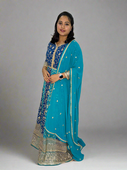 Real Georgette Free Size Embroidered Dress with Embroidered Dupatta – Festive Ethnic Set for Women