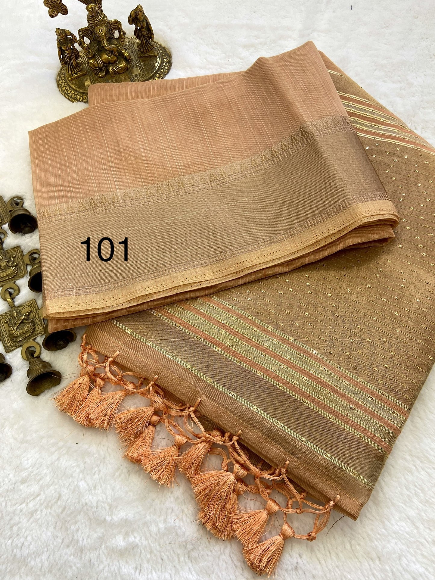 Soft Banarasi Tissue Silk Saree with Sequin Pallu, Gold Border and Running Blouse