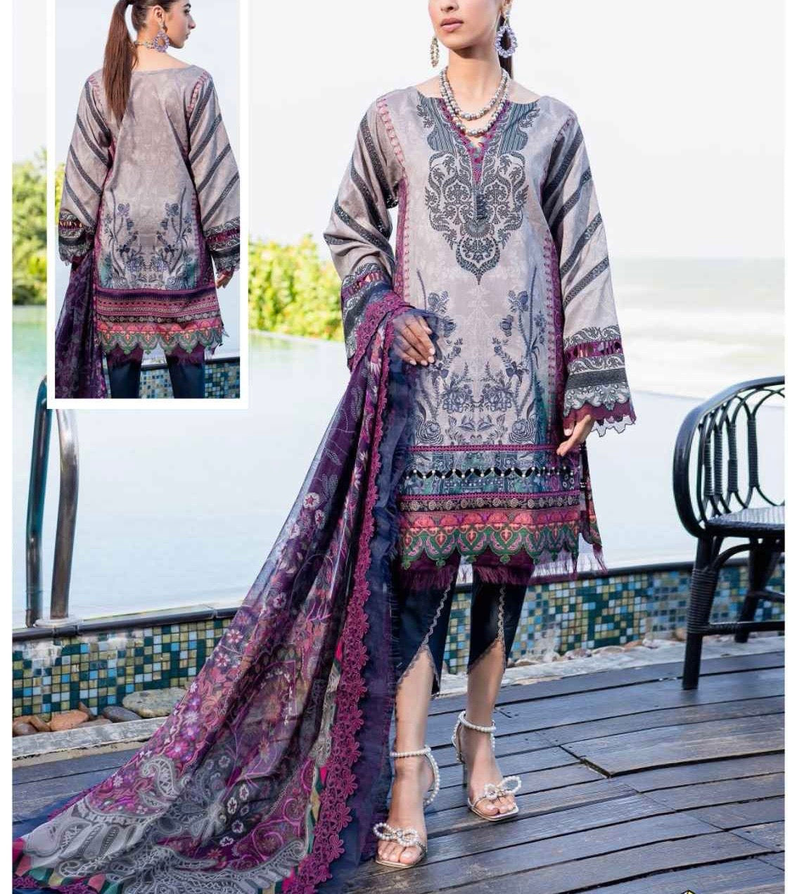 Unstitched Heavy Cotton Printed Dress Material with Mal Mal Dupatta for Women