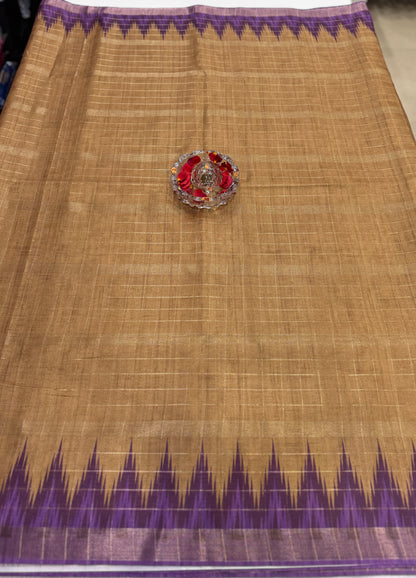 Semi Tussar Silk Saree with Contrast Border and Tassel Pallu for Women