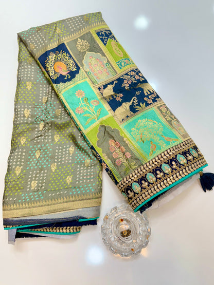 Pure Dola silk saree with position weaving and embroidered blouse – premium ethnic wear for weddings and festive occasions