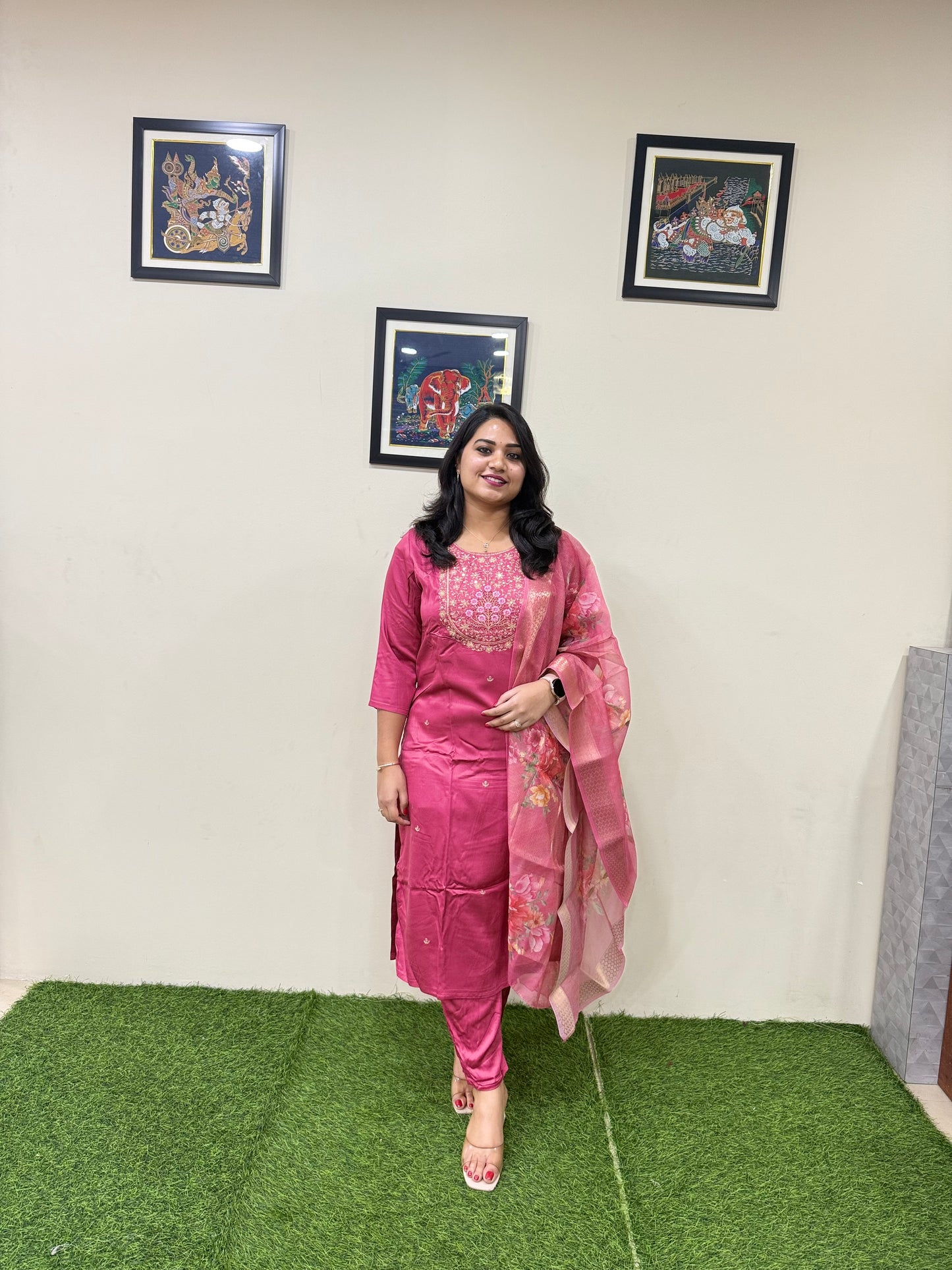 Gajji Silk Straight Suit Set with Embroidery and Organza Zari Dupatta for Women