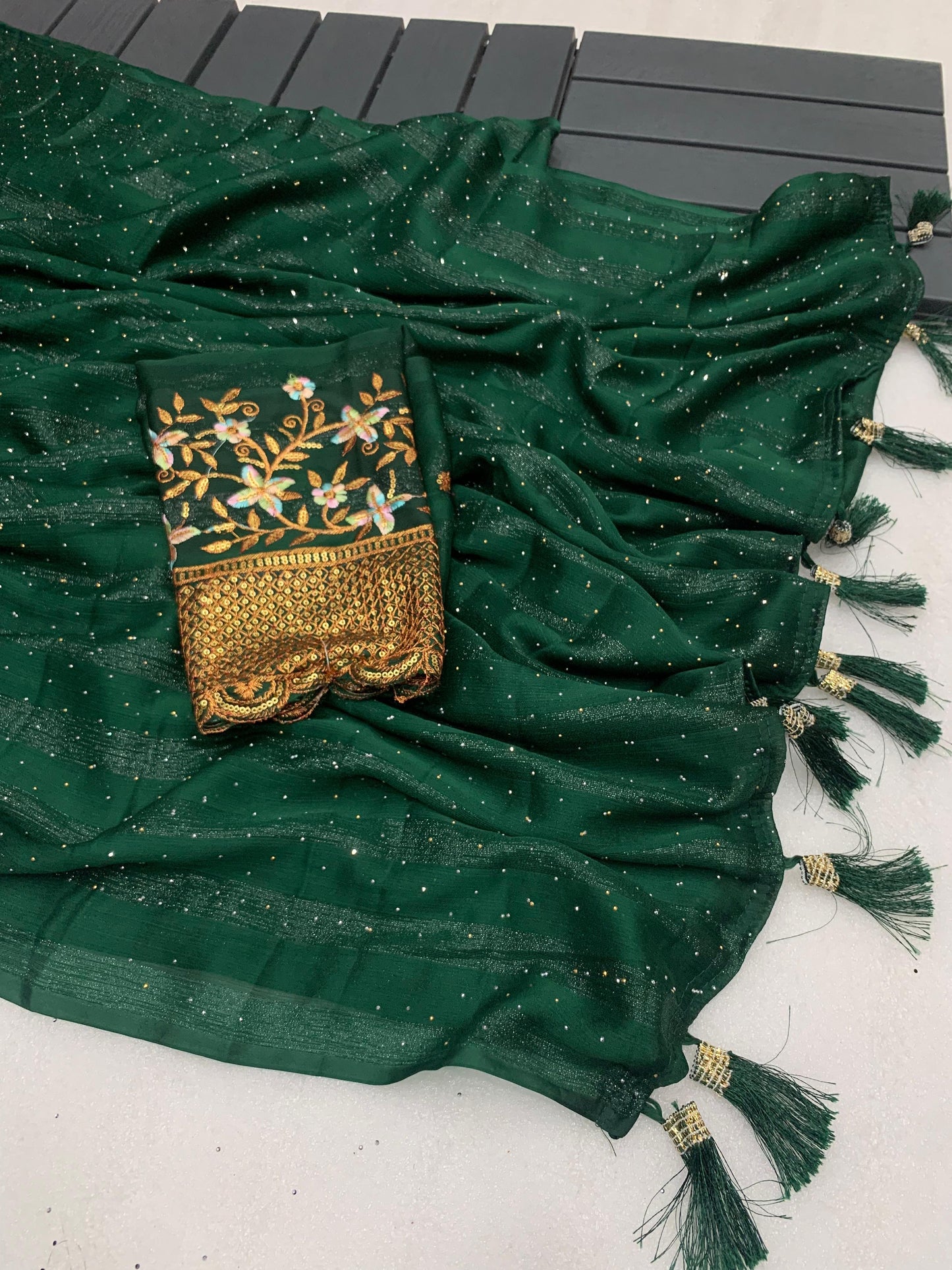 Riya: Soft Georgette Saree with Swarovski and Embroidery Work Blouse