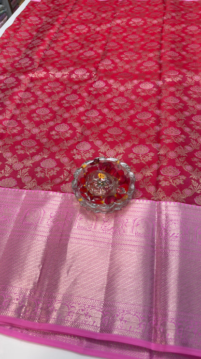 Handloom Kanchi Silk Saree with Silver Zari Weaving in Maroon for Women