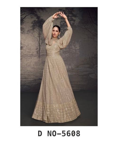 Real Georgette 3-Piece Ethnic Set with Lucknavi Embroidery and Tassel Detailing – Free Size Stitched