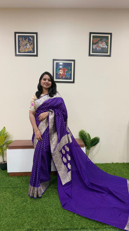 Banarasi Semi Katan Georgette Soft Silk Saree with Zari Woven Pallu – Festive Wear