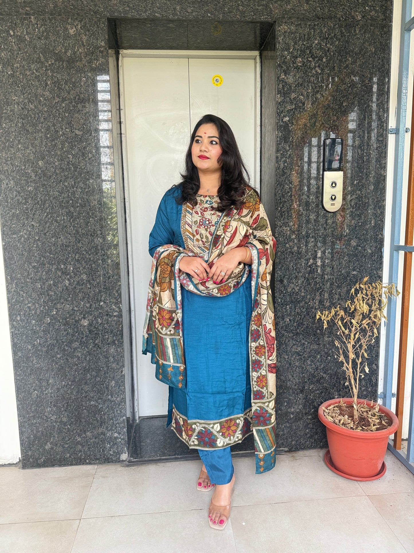 Dola Silk Suit Set with Cotton Lining and Printed Dupatta for Women – Sizes 38 to 46