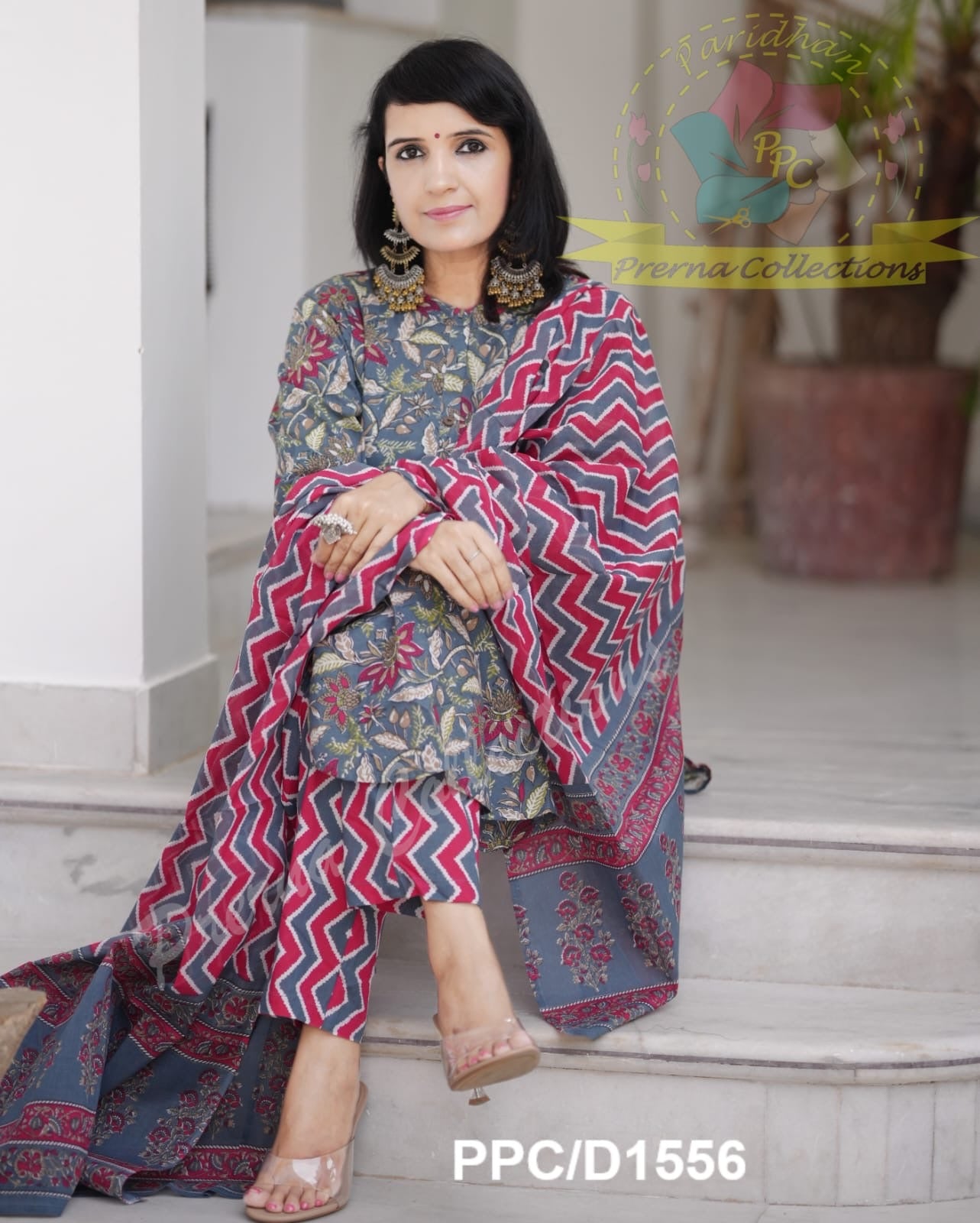 Pure Cotton Floral Kurti Pant Dupatta Set for Women – Printed 3-Piece Ethnic Wear – Sizes 36 38