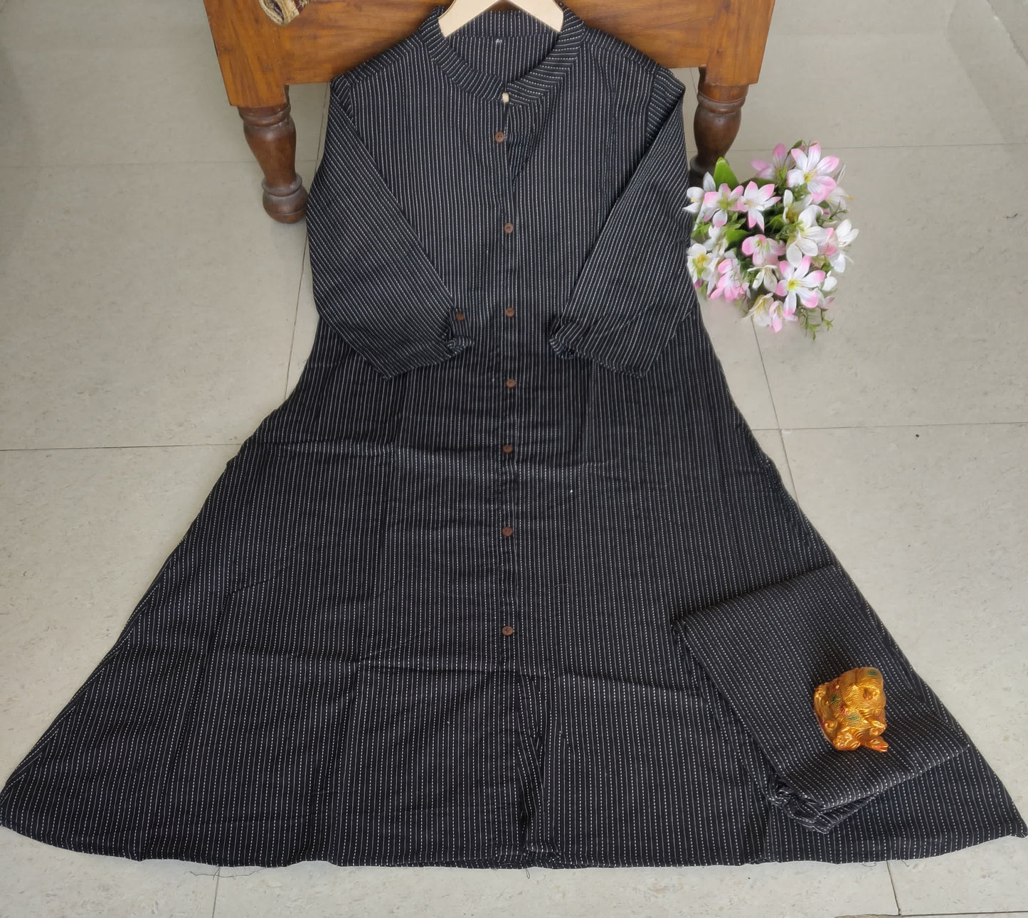 Women's fine cotton A-line kurti pant set with katha work and pocket – ankle-length, M to XXL