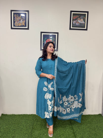 Cotton A-Line Suit Set with Katdana and Mirror Work – Women’s Ethnic Wear