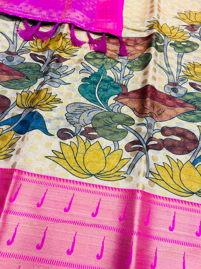 Paithani Silk Saree with Digital Print, Goli Zari Weaving and Tassel Pallu – Contrast Blouse