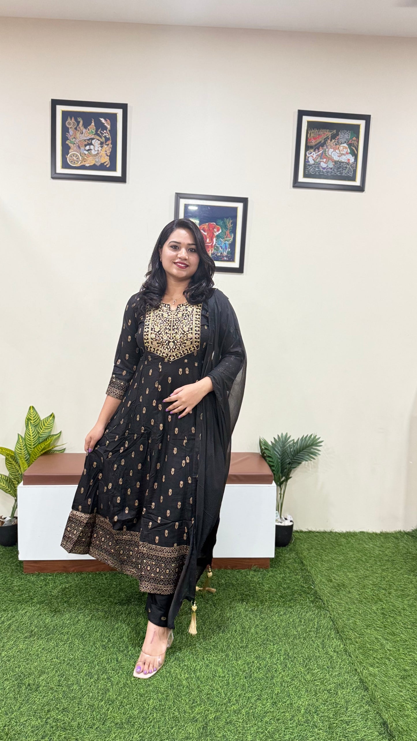 Rayon Kurta Pant Dupatta Set with Foil Print and Zari Sequins Embroidery – Women’s 3-Piece Outfit