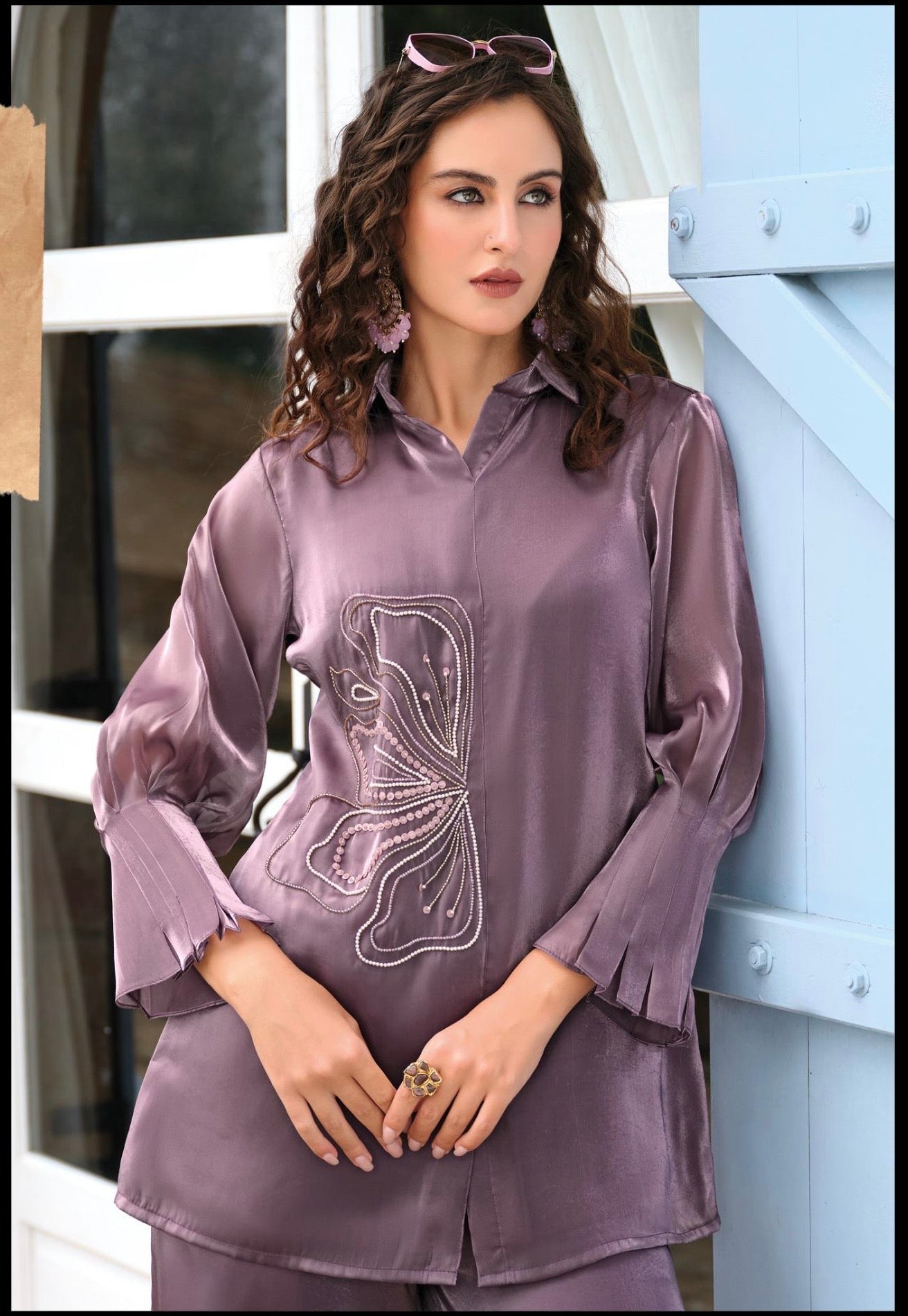 Viscose Silk Co-ord Set with Handwork Top and Culotte Pants – Women’s Festive and Casual Wear