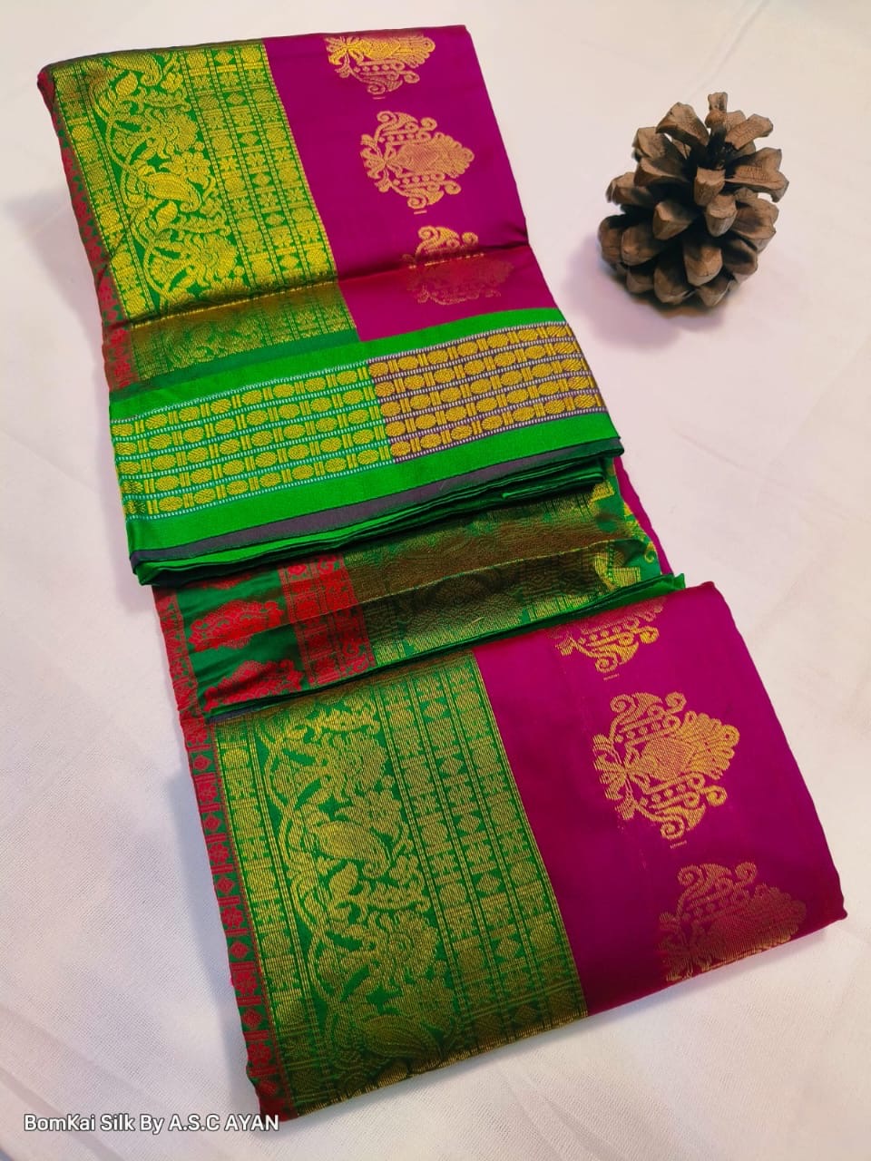 Bomkai Silk Saree with Achal Multi-Color Work and Golden Jari Butta Border – With Blouse Piece for Women
