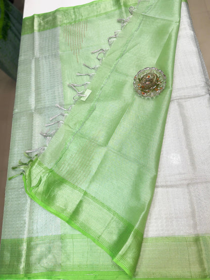 Pure Tussar Tissue Silk Saree with Contrast Border and Blouse Piece – Silk Mark Certified