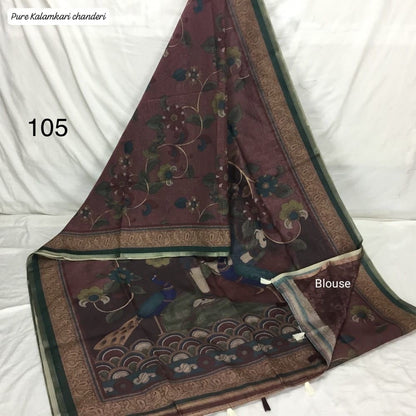 Mul Chanderi Cotton Saree with Kalamkari Print, Golden Zari Piping, and Batik Blouse – Ethnic Wear for Women