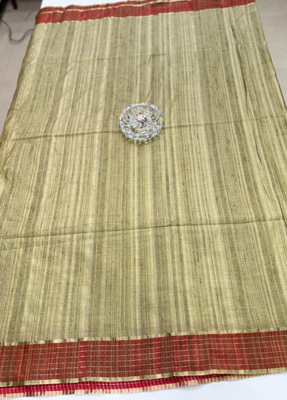 Handloom Style Katan Silk Saree with Red Zari Border – Elegant Office & Festive Wear Saree for Women