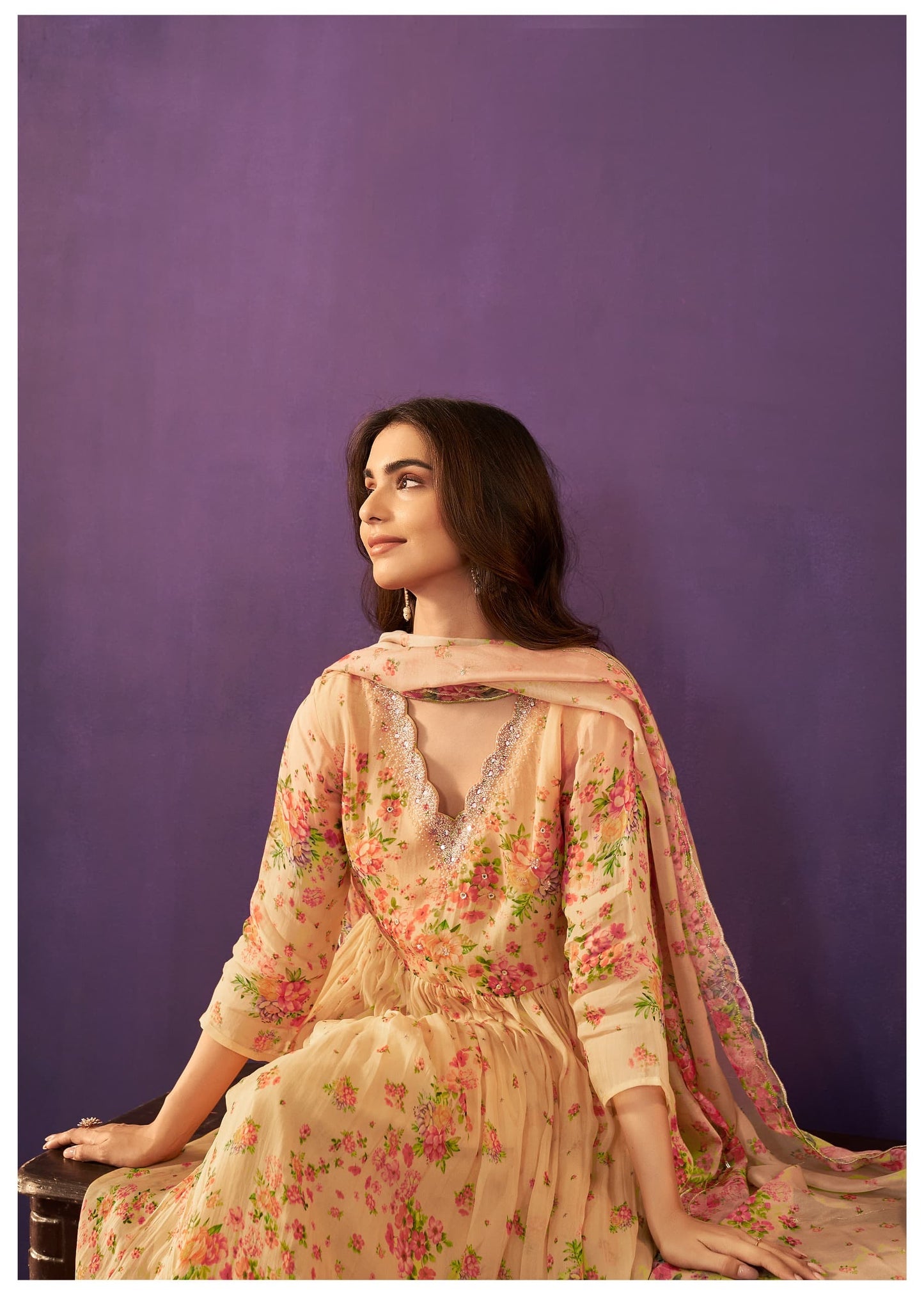 Georgette Anarkali Kurta Pant Dupatta Set with Elegant Detailing Work for Women