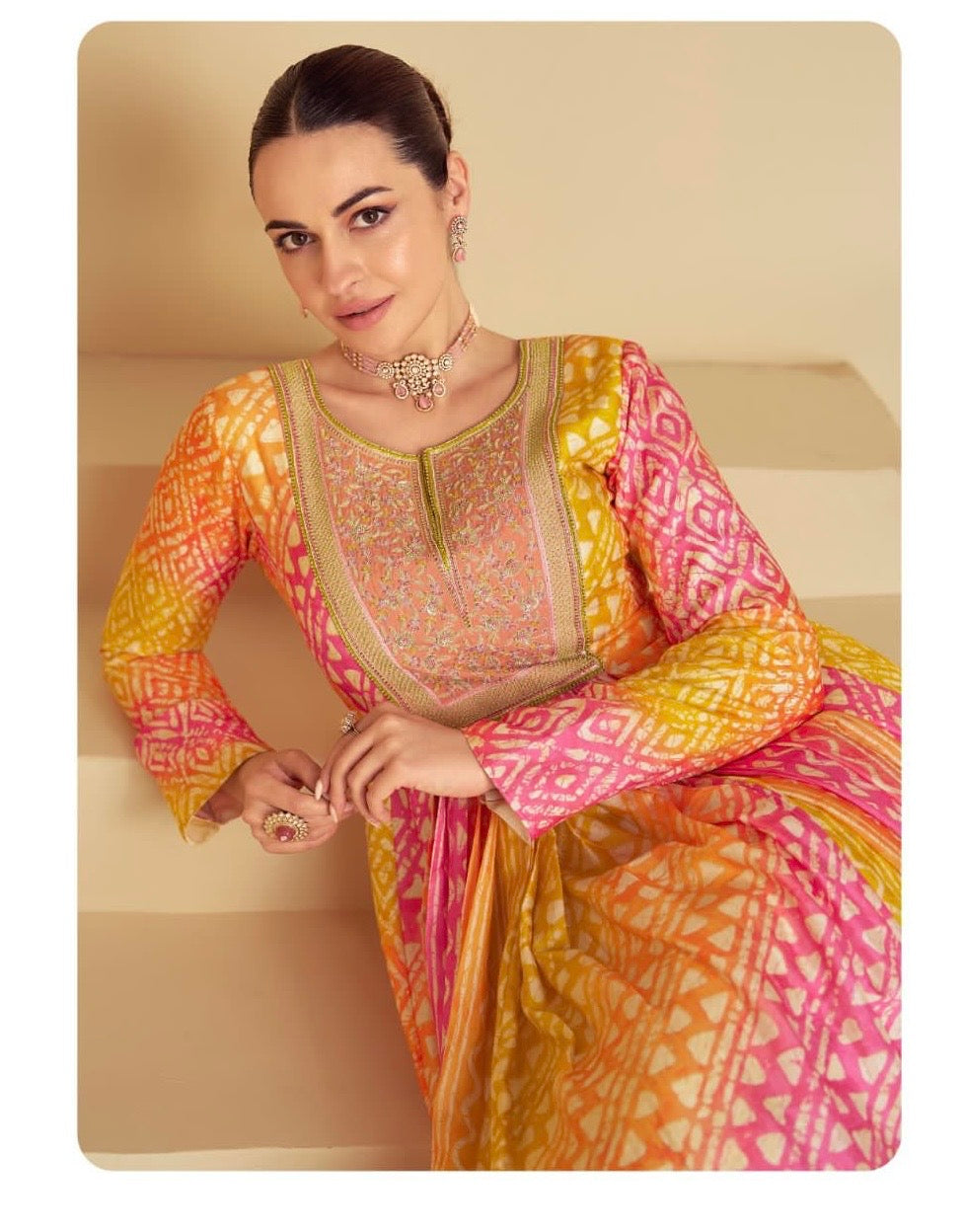 Real Muslin and Tabi Silk 2-Piece Set with Digital Print, Embroidery, and Tassel Detailing – Free Size Stitched