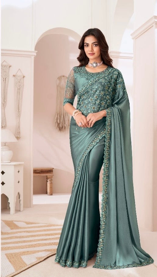 Satin Georgette Saree with Elegant Design for Festive and Party Wear – Soft and Flowy Drape