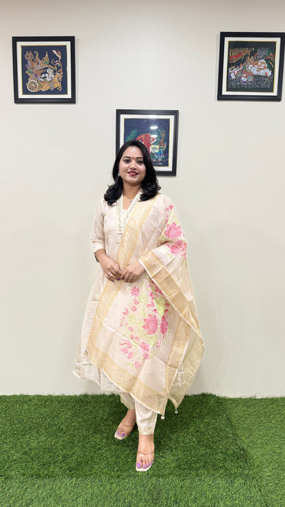 Pure Tissue Kurta Pant Dupatta Set with Intricate Handwork – Sizes L to XXL