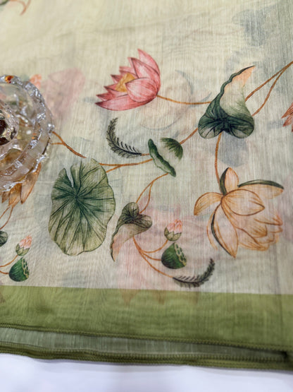 Cotton Chanderi Silk Floral Printed Saree with Blouse Piece