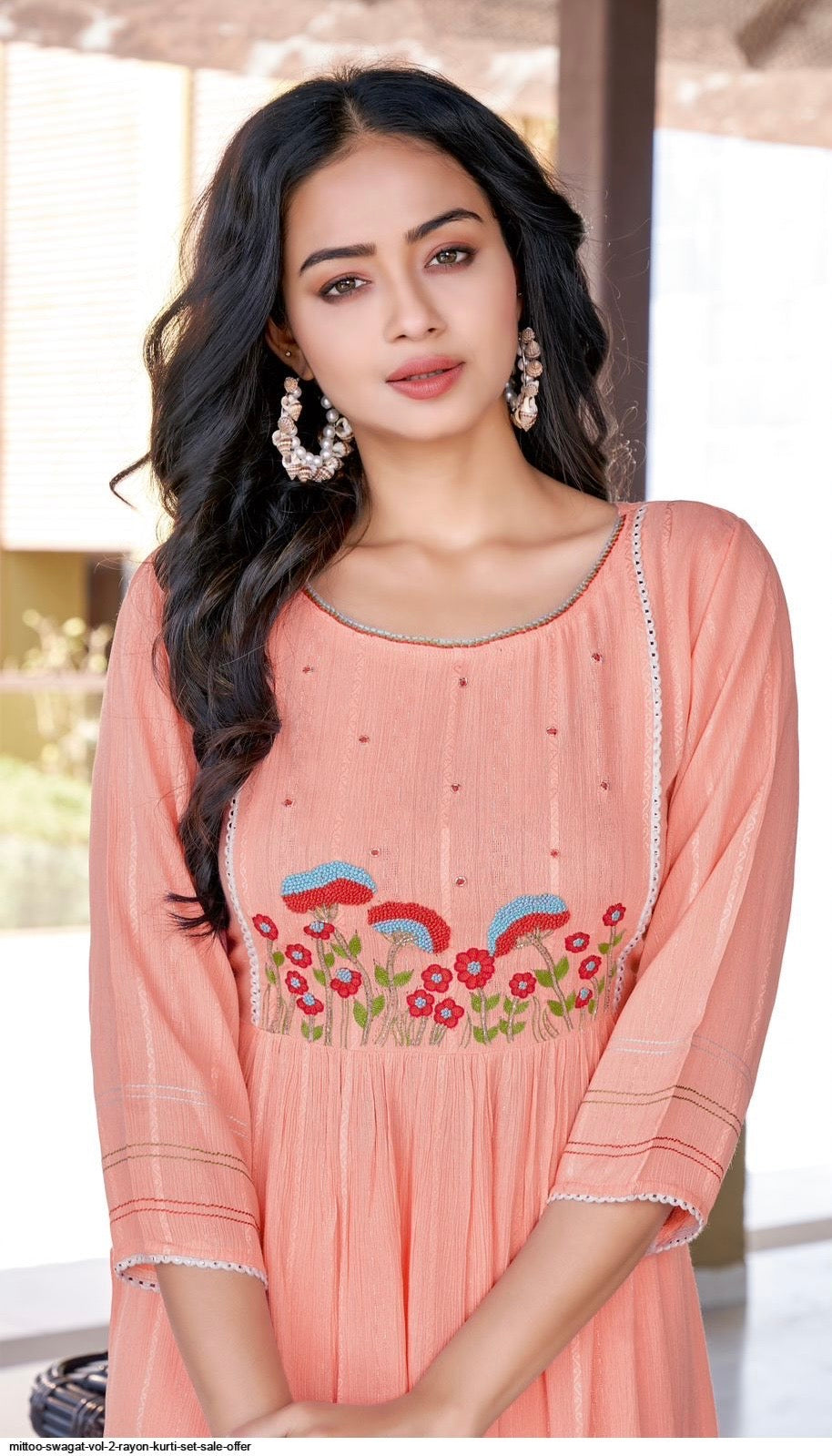 Rayon Wrinkle Lurex Kurti with Embroidery and Handwork for Women – XXL & XXXL, Multiple Designs