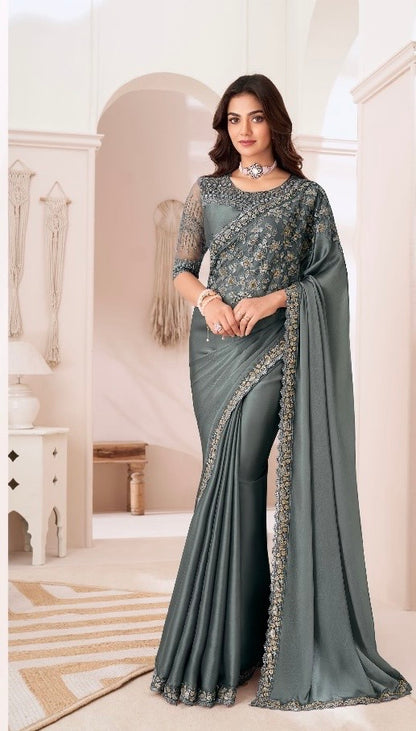 Satin Georgette Saree with Elegant Design for Festive and Party Wear – Soft and Flowy Drape