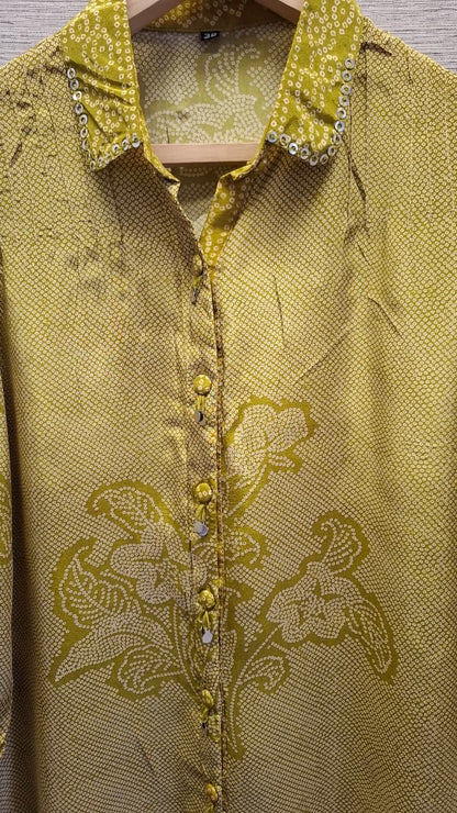 Crepe Bandhani Printed Top with Pintuck Detailing and Metal Buttons for Women