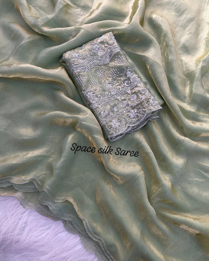 Space Silk Saree with Arco Cut Work and Embroidered Blouse – Elegant Party and Festive Wear Saree for Women